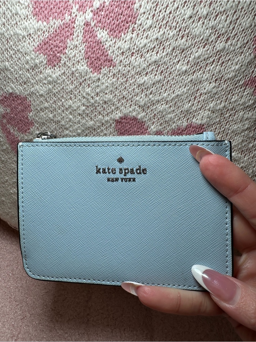 Kate Spade New York Light Blue Saffiano Zip Card Wallet